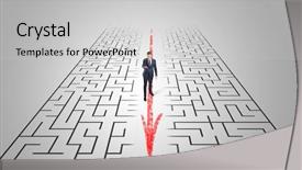  Presentation with business challenge businessman entrance maze - PPT theme enhanced with businessman going through the maze background and a  colored foreground