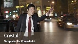  Presentation with hailing cab - Beautiful presentation design featuring businessman hailing taxi cab backdrop and a tawny brown colored foreground