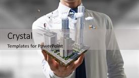  Presentation with development - Slides with businessman hand - my new development project background and a light gray colored foreground