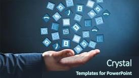  Presentation with vector - Cool new slide deck with businessman hand and vector icons backdrop and a tawny brown colored foreground