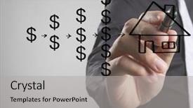  Presentation with house - Audience pleasing slide set consisting of businessman hand drawing a house backdrop and a  colored foreground