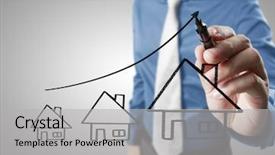  Presentation with house - Audience pleasing presentation theme consisting of businessman hand drawing a house backdrop and a  colored foreground
