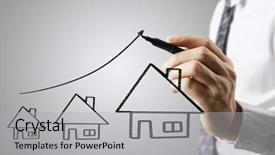  Presentation with house - Audience pleasing PPT theme consisting of businessman hand drawing a house backdrop and a  colored foreground