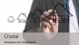  Presentation with hand drawn brush stroke design - Presentation design consisting of businessman hand drawing a house background and a  colored foreground