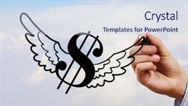  Presentation with dollar sign - Amazing PPT theme having businessman hand drawing dollar flying backdrop and a sky blue colored foreground