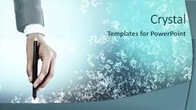  Presentation with dollar sign - Cool new presentation theme with businessman hand drawing dollar sign backdrop and a cool aqua colored foreground