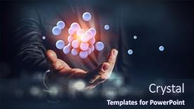  Presentation with spheres - PPT theme with businessman-hand-holding-a-bunch background and a navy blue colored foreground