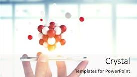  Presentation with spheres - Slide set having businessman hand holding a smartphone background and a sky blue colored foreground