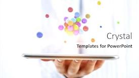  Presentation with spheres - Beautiful PPT layouts featuring businessman-hand-holding-a-tabalet backdrop and a pink colored foreground