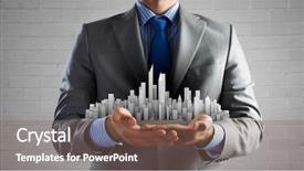  Presentation with innovation - Slide set with businessman hand holding construction background and a violet colored foreground