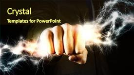  Presentation with hand holding puzzle piece - Slide deck having businessman hand holding lightning background and a wine colored foreground