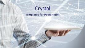  Presentation with virtual hand - Beautiful slide set featuring businessman hand holding virtual panel representing net connection backdrop and a sky blue colored foreground