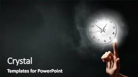  Presentation with press - Amazing PPT theme having businessman hand press clock time backdrop and a dark gray colored foreground