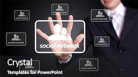  Presentation with network - Colorful PPT theme enhanced with businessman hand pressing social network backdrop and a dark gray colored foreground