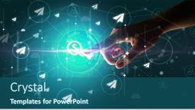  Presentation with information - Slide set with businessman-hand-pressing-stock-graphic background and a ocean colored foreground