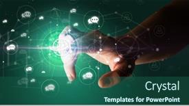  Presentation with graphic - Beautiful presentation theme featuring businessman-hand-pressing-stock-graphic backdrop and a ocean colored foreground