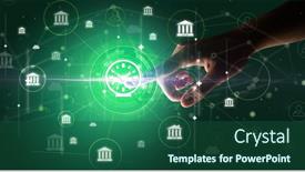  Presentation with information - Colorful slide deck enhanced with businessman-hand-pressing-stock-graphic backdrop and a ocean colored foreground