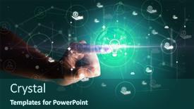  Presentation with graphic - PPT theme enhanced with businessman-hand-pressing-stock-graphic background and a ocean colored foreground