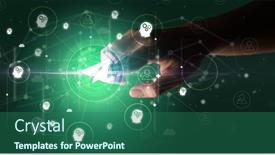  Presentation with graphic - PPT theme consisting of businessman-hand-pressing-stock-graphic background and a ocean colored foreground