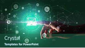  Presentation with graphic - Theme consisting of businessman-hand-pressing-stock-graphic background and a ocean colored foreground