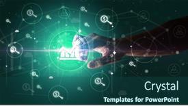  Presentation with graphic - Slide set featuring businessman-hand-pressing-stock-graphic background and a ocean colored foreground