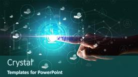  Presentation with graphic - Presentation theme featuring businessman-hand-pressing-stock-graphic background and a ocean colored foreground