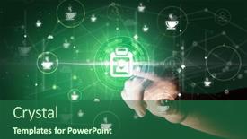  Presentation with information - Slide set consisting of businessman-hand-pressing-stock-graphic background and a  colored foreground