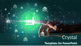  Presentation with information - Theme consisting of businessman-hand-pressing-stock-graphic background and a ocean colored foreground