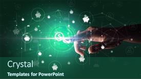  Presentation with information - Presentation design having businessman-hand-pressing-stock-graphic background and a ocean colored foreground