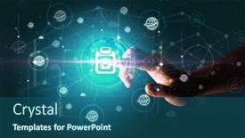  Presentation with information - Presentation theme featuring businessman-hand-pressing-stock-graphic background and a  colored foreground