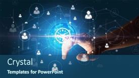  Presentation with information - Presentation consisting of businessman-hand-pressing-stock-graphic background and a ocean colored foreground