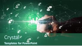  Presentation with information - Presentation theme consisting of businessman-hand-pressing-stock-graphic background and a ocean colored foreground