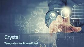  Presentation with touch screen - Presentation design with businessman hand pushing business graph background and a ocean colored foreground