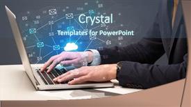  Presentation with healthcare cloud computing - Beautiful PPT theme featuring businessman hand sending a bunch backdrop and a  colored foreground