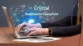  Presentation with cloud computing - PPT layouts with businessman hand sending a bunch background and a  colored foreground