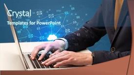  Presentation with cloud computing security - Beautiful PPT theme featuring businessman hand sending a bunch backdrop and a  colored foreground