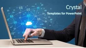  Presentation with cloud computing - Cool new slide deck with businessman hand sending a bunch backdrop and a  colored foreground