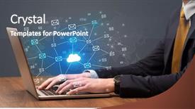  Presentation with cloud computing security - Audience pleasing presentation design consisting of businessman hand sending a bunch backdrop and a ocean colored foreground