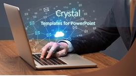  Presentation with cloud computing - Slide deck with businessman hand sending a bunch background and a  colored foreground