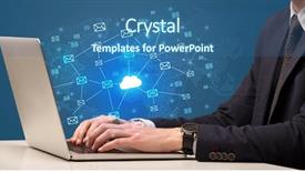  Presentation with cloud computing - Slide deck having businessman hand sending a bunch background and a  colored foreground