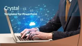  Presentation with healthcare cloud computing - Presentation theme enhanced with businessman hand sending a bunch background and a  colored foreground