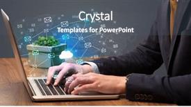  Presentation with cloud computing security - PPT layouts consisting of businessman hand sending a bunch background and a  colored foreground