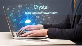  Presentation with virtual memory in cloud computing - Theme with businessman hand sending a bunch background and a  colored foreground