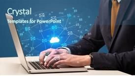  Presentation with cloud computing - Presentation having businessman hand sending a bunch background and a  colored foreground