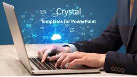  Presentation with cloud computing security - Slide deck enhanced with businessman hand sending a bunch background and a ocean colored foreground