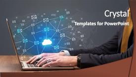  Presentation with cloud computing - Beautiful slides featuring businessman hand sending a bunch backdrop and a dark gray colored foreground