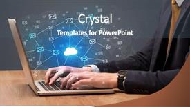  Presentation with cloud computing - Amazing PPT theme having businessman hand sending a bunch backdrop and a ocean colored foreground