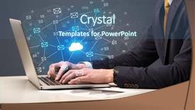  Presentation with healthcare cloud computing - Amazing presentation design having businessman hand sending a bunch backdrop and a ocean colored foreground