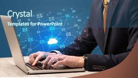  Presentation with virtual memory in cloud computing - Slide deck having businessman hand sending a bunch background and a ocean colored foreground