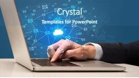  Presentation with cloud computing - Presentation with businessman hand sending a bunch background and a ocean colored foreground